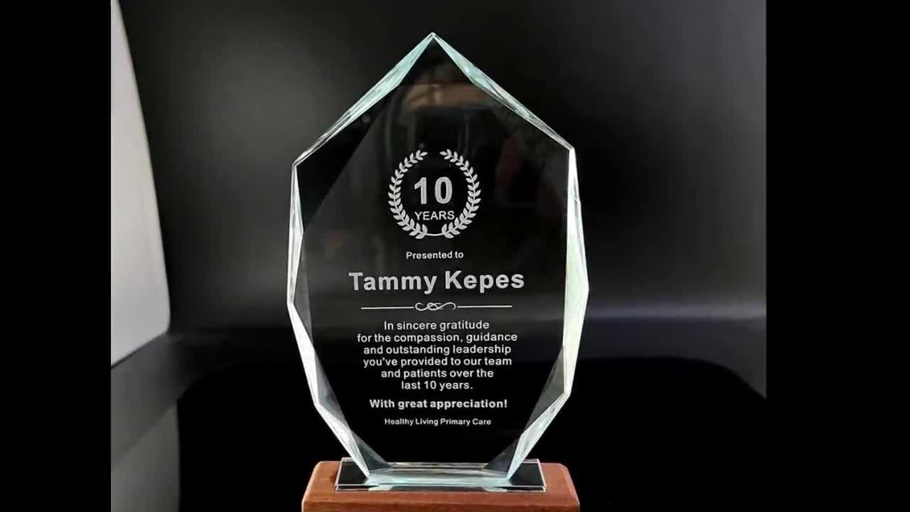 Personalized Glass Award ,Employee, Retirement, Appreciation Gift ,  Graduation ,Plaque, Crystal Award, Thank you,Engraved Trophy, of Month