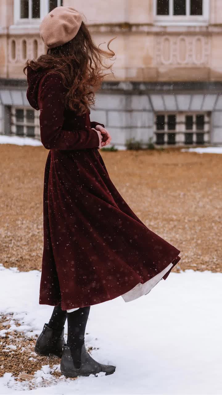 Burgundy Wool Coat, Hooded Wool Coat, Single Breasted Wool