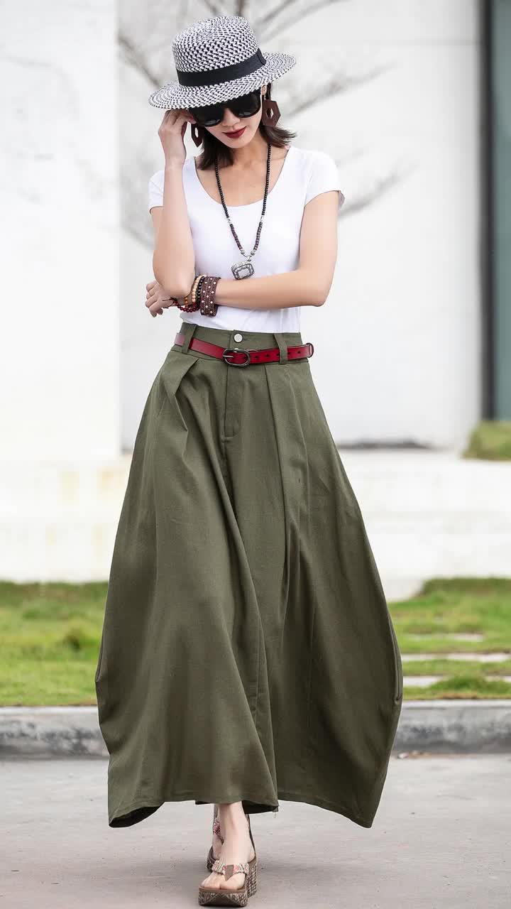 スカート Military Green Embroidered Long Skirt 未命名的设计_-_2025-06-