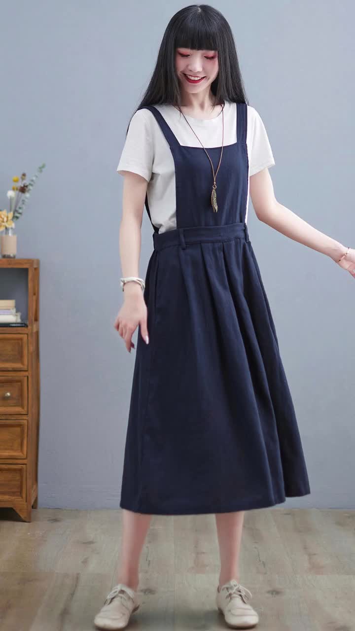 Linen Pinafore Dress, Linen Midi Dress, A Line Pinafore