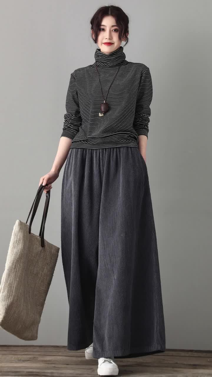 Gray Corduroy Pants, Palazzo Pants Women, Casual Wide Leg