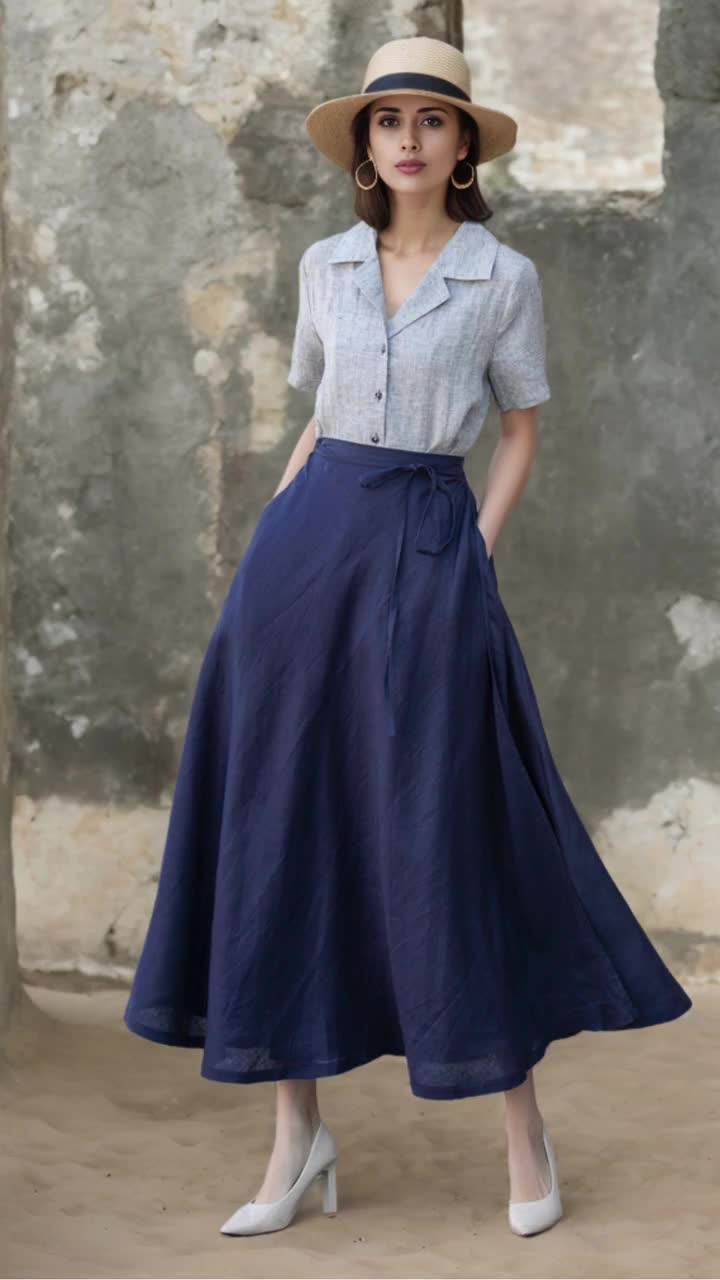 yu@happy⭐️argue FRENCH LINEN SKIRT Linen Skirt, Swing Linen Skirt, Wrap Linen Skirt, Linen Long