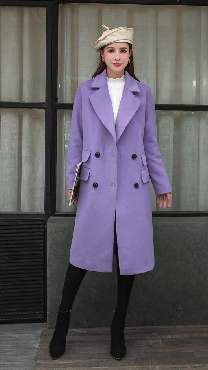Wool Coat, Womens Long Coat, Purple Coat, Overcoat, Midi