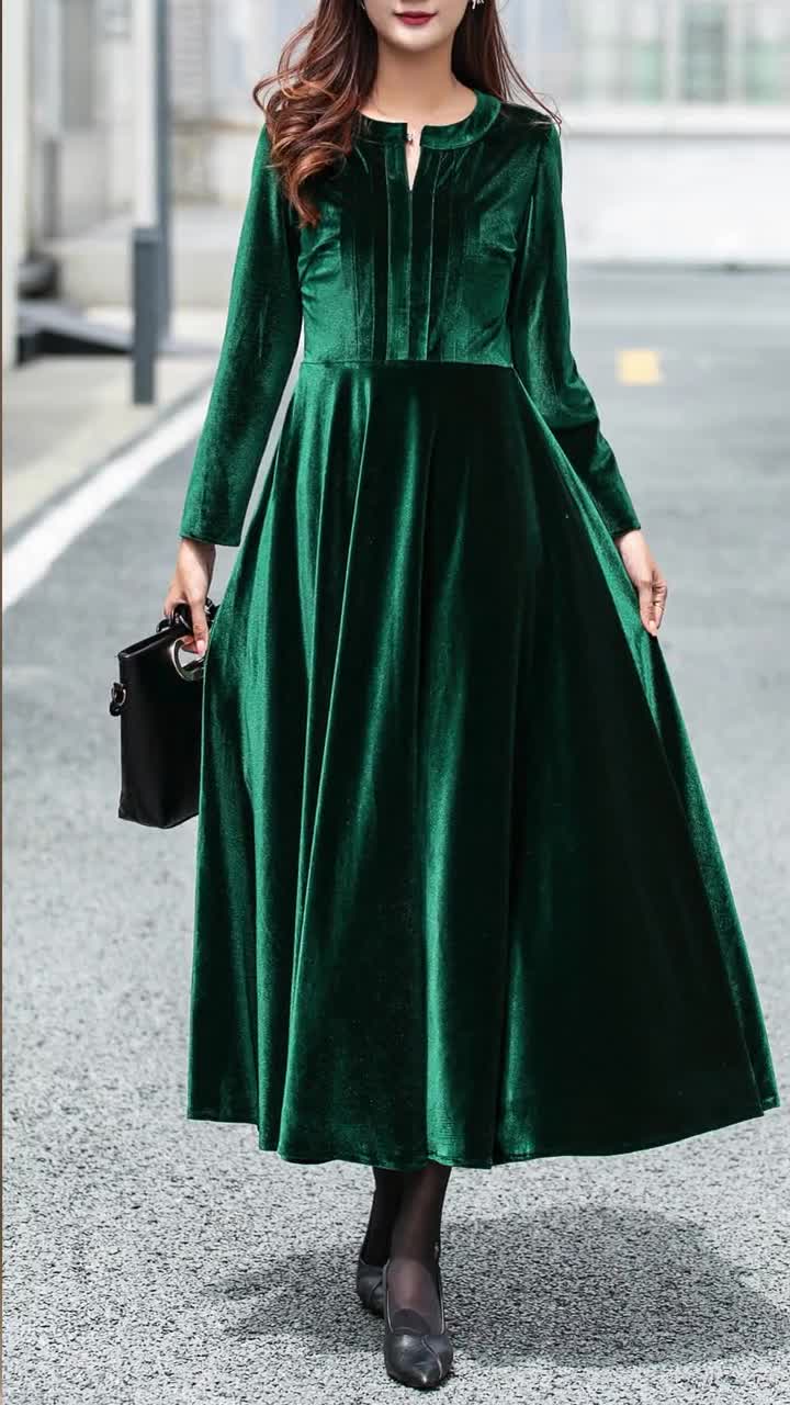 Velvet Dress, Womens Dress, Long Sleeves Velvet Dress, Swing