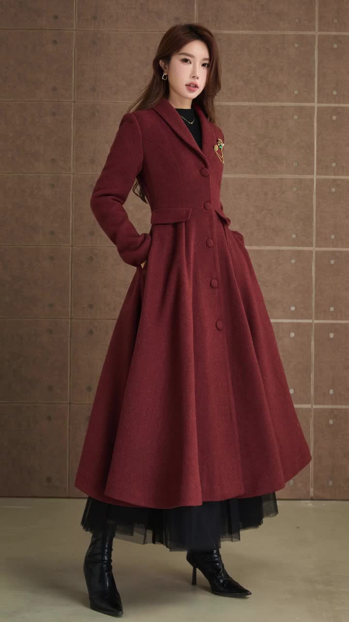 Women Maxi Wool Coat, Winter Warm Long Coat, Swing Coat Dress