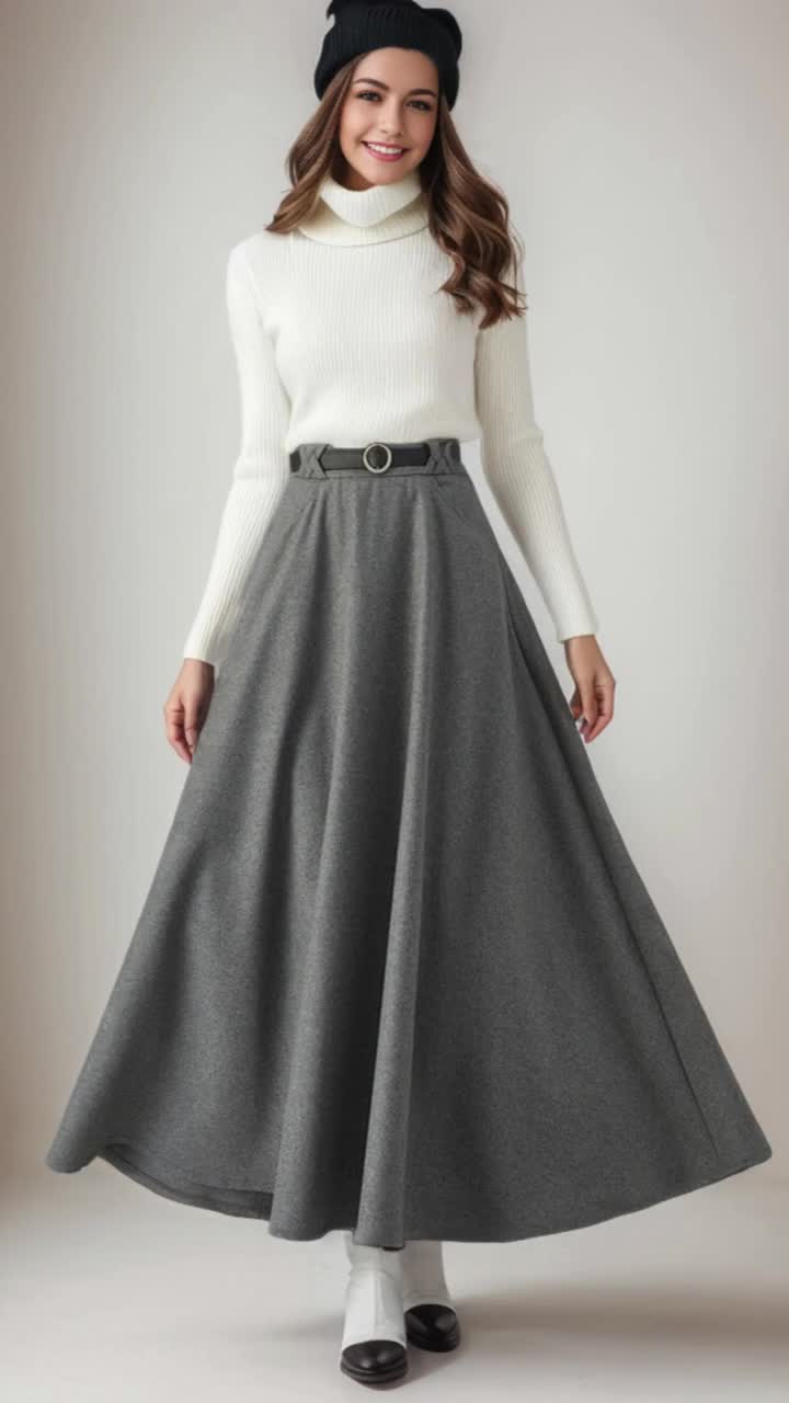 Womens Long Wool Skirt, Gray Skirt, Winter Skirt, High Waist