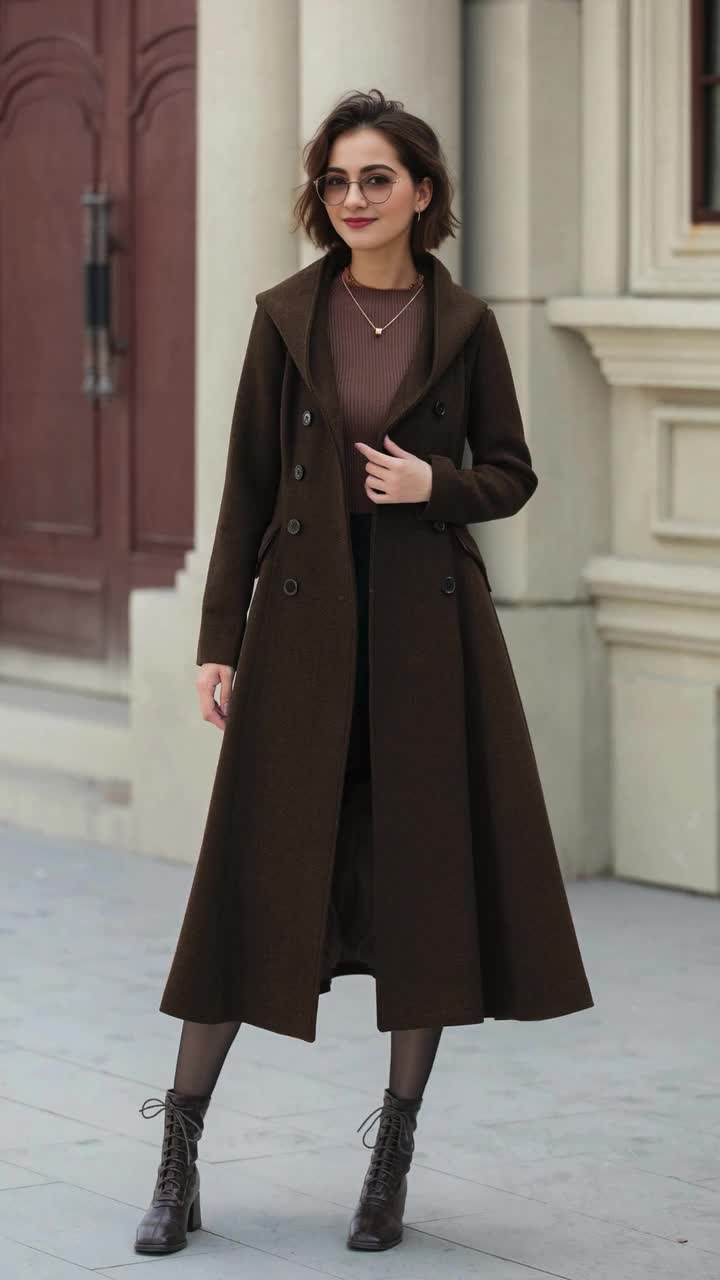 Wool Hooded Midi Coat: Vintage Double-breasted Winter Overcoat