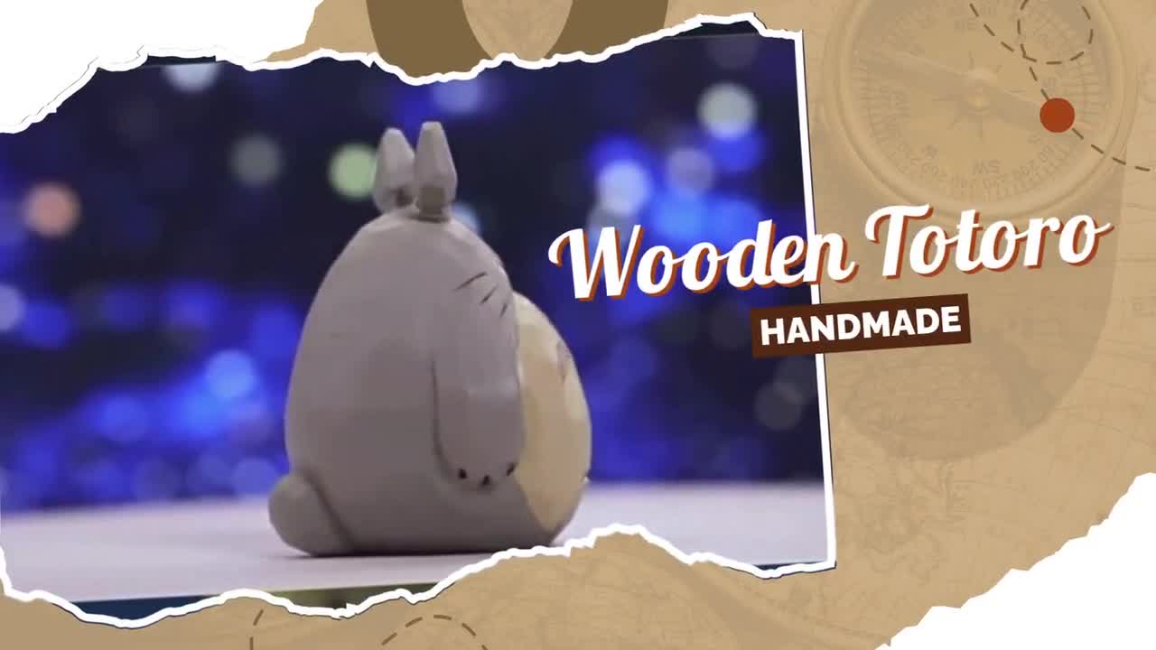 手作りのとなりのトトロ木製置物、無垢材のジブリトトロ、日本のアニメ