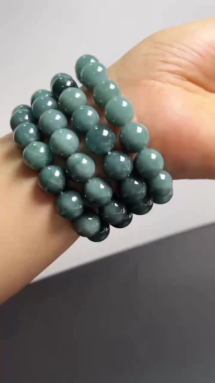 12mm 本物のグリーンジェイドビーズブレスレット 天然翡翠宝石