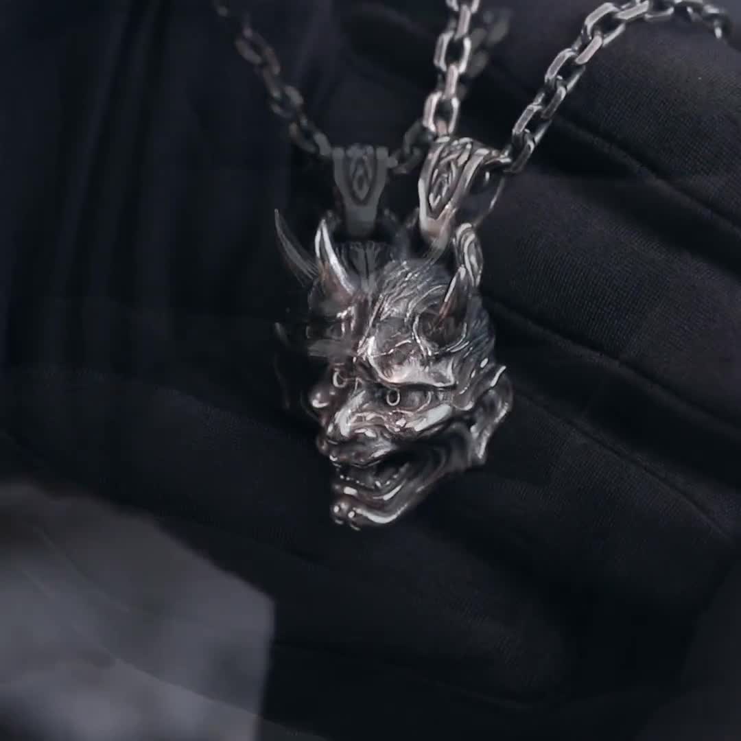 Oxidized Sterling Silver Hannya Mask Pendant Necklace - Etsy