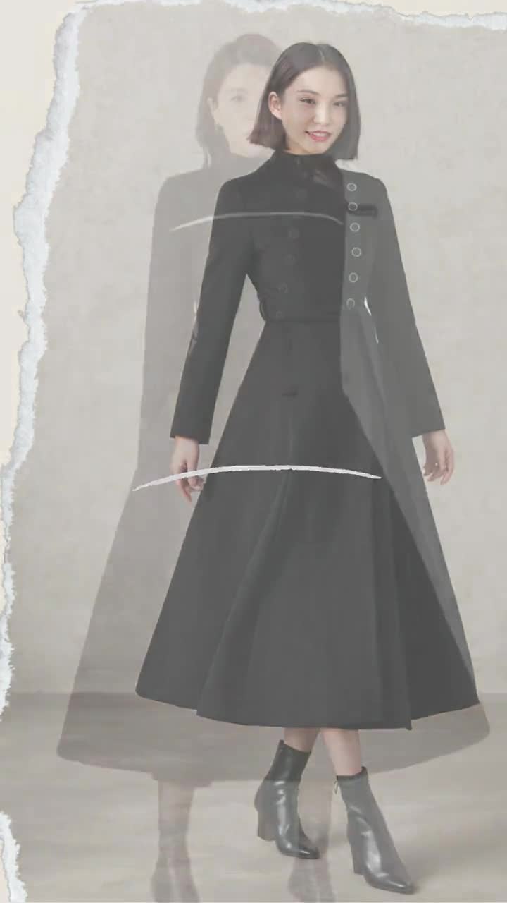 Black Button Long Wool Coat, Winter Wool Coat Women