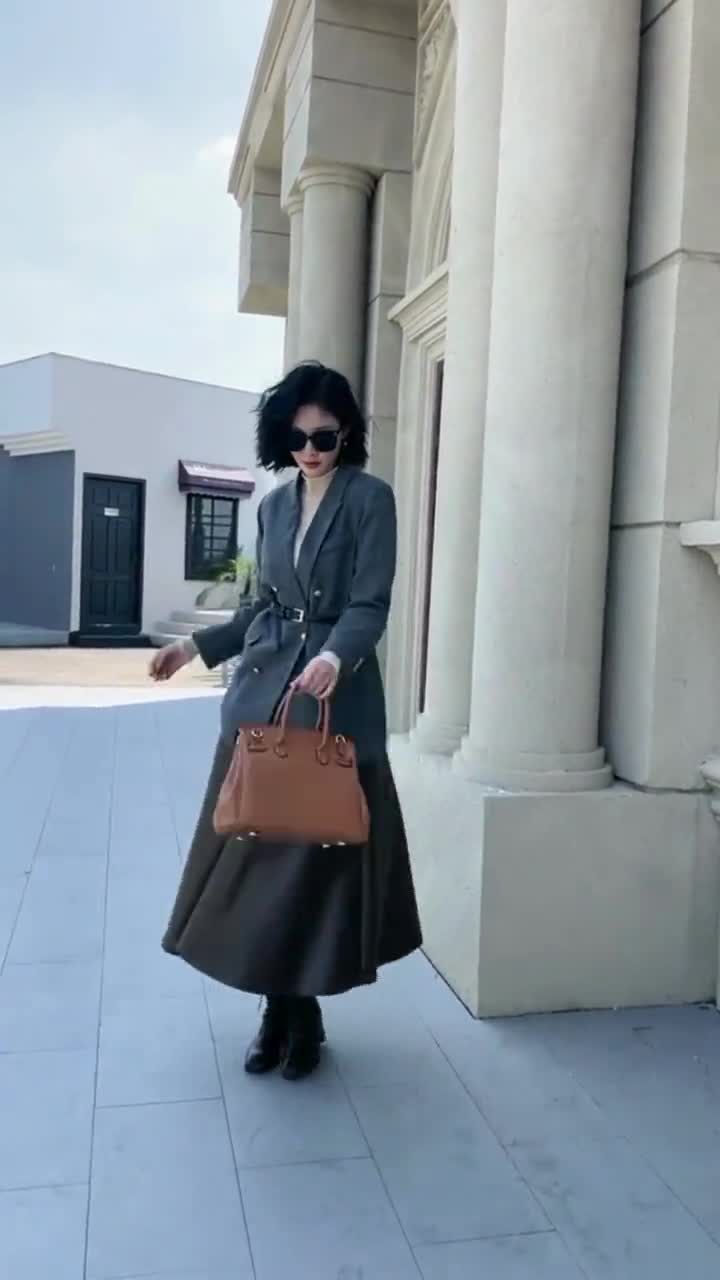 Brown Faux Leather Skirt, Classic Maxi Skirt, High Waist