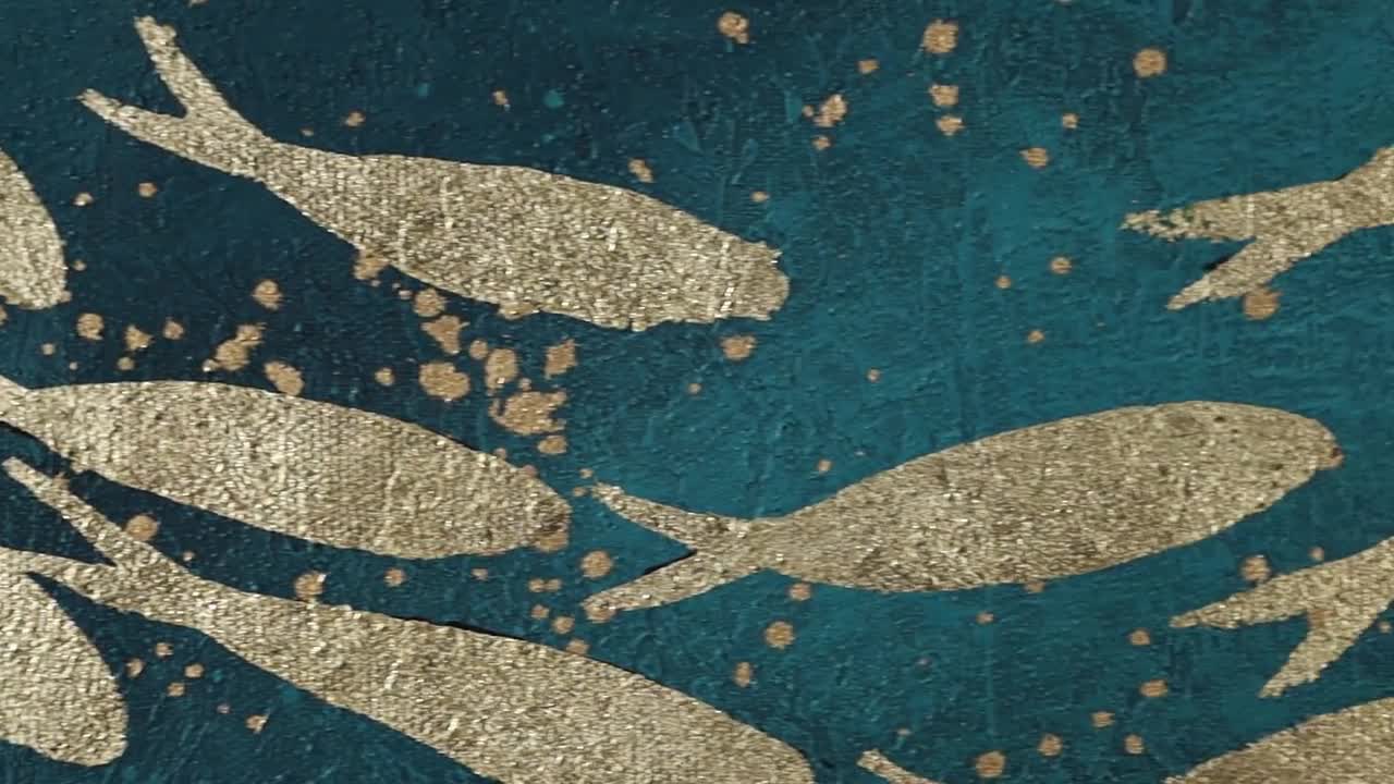 魚群アート 金魚の絵画 抽象的な魚 額入り壁アート 手描きの魚のアート