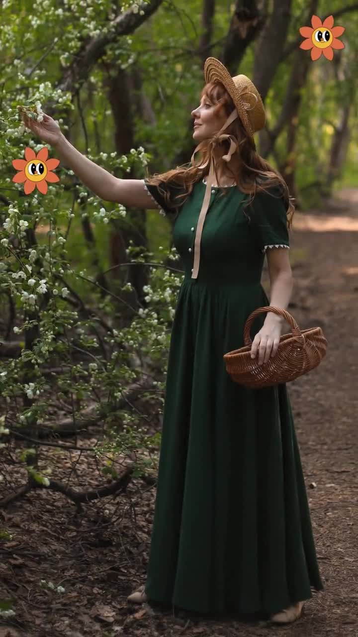Linen Dress, Modest Linen Dress, Green Swing Dress, Linen