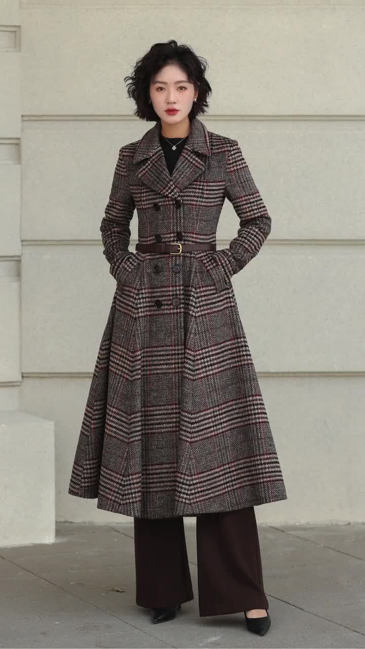 Plaid Wool Midi Coat: Vintage Inspired Fit and Flare, Custom