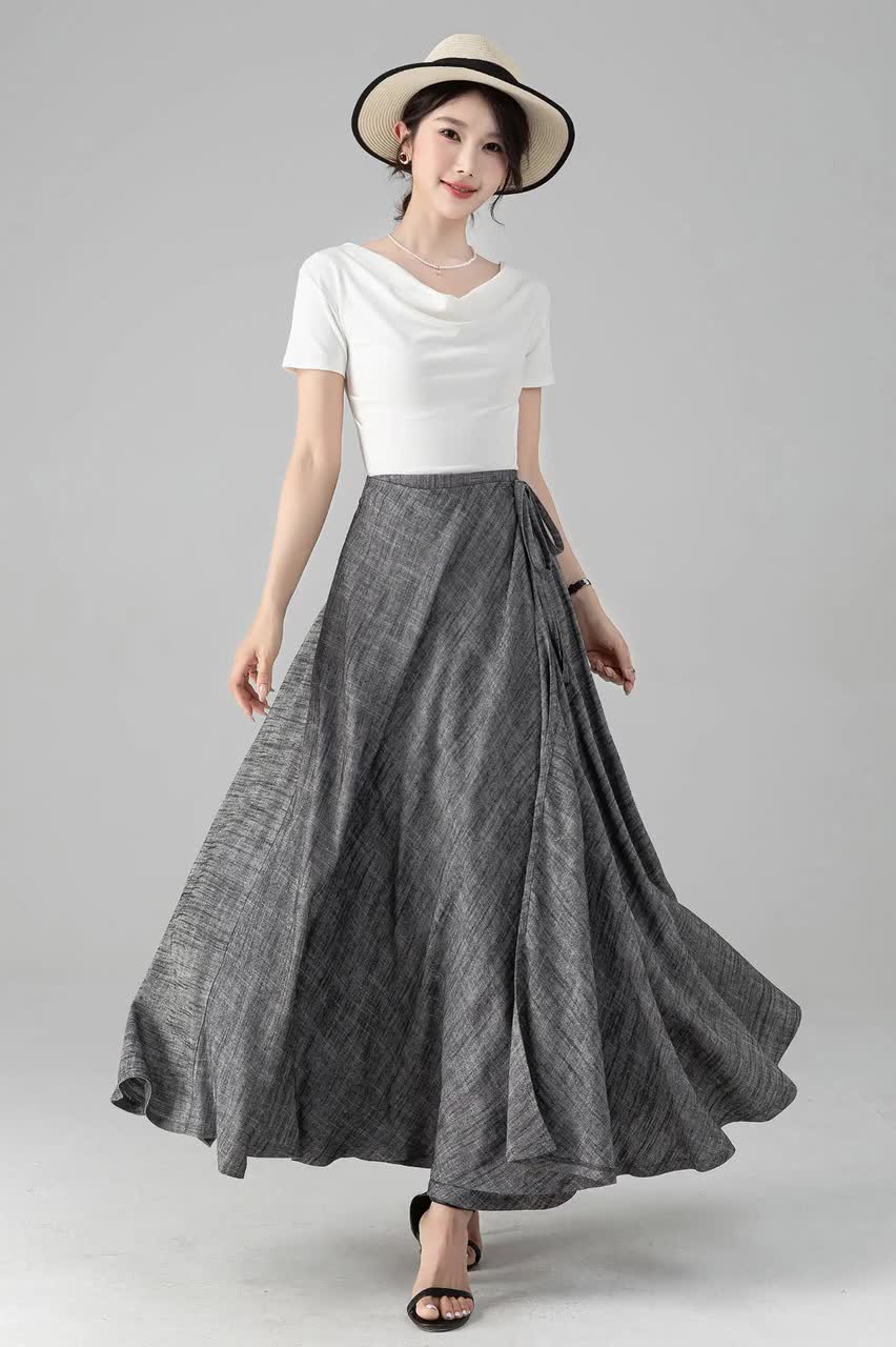 ★送料・関税込★OPEN YY★PLEATED WRAP MAXI SKIRT★GRAY★ OpenYy] PLEATED WRAP MAXI SKIRT /追跡付
