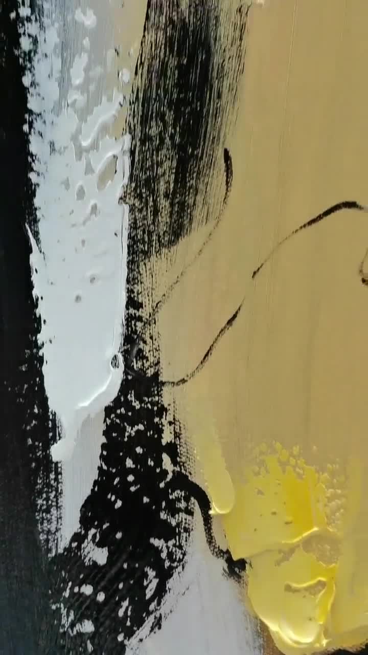 黒と黄色の抽象的なキャンバス油絵、モダンな質感の壁アート - Etsy 日本